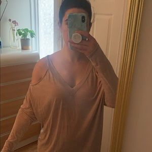 Tan shoulder cut out shirt